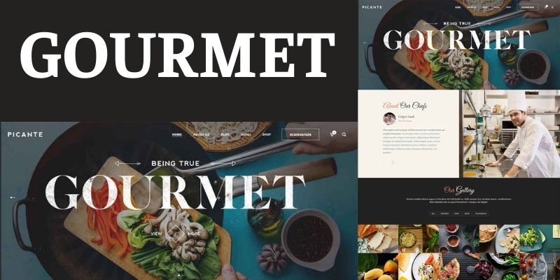 Gourmet là mẫu website nhà hàng theo phong cách cổ điển 